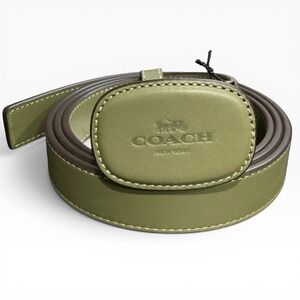 NWT Coach Eliza Reversible Belt Military Green Plaque Buckle Cut To Size OS Rare